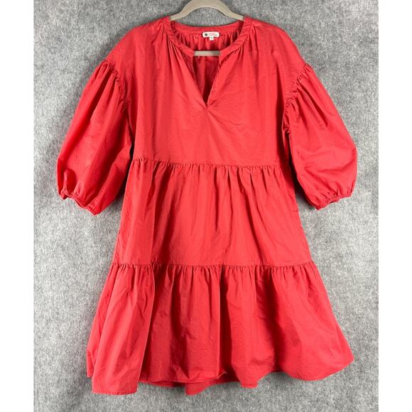 Sundry Dresses & Skirts - Sundry Evereve The Anywhere Dress Womens Large 3 Red Tiered Puff Sleeve Pocket